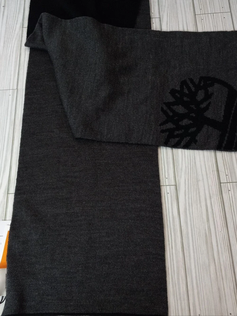 Timberland Large Logo Black & Gray Reversible Scarf